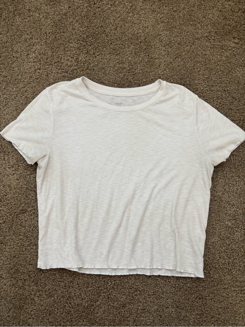 aerie Cream Short-Sleeve Ribbed Crewneck Tee